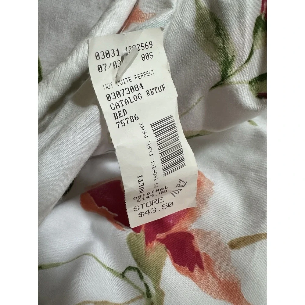 Vtg Coming Home Lands End King Duvet Cover Watercolor Tropical Floral Cotton NWT